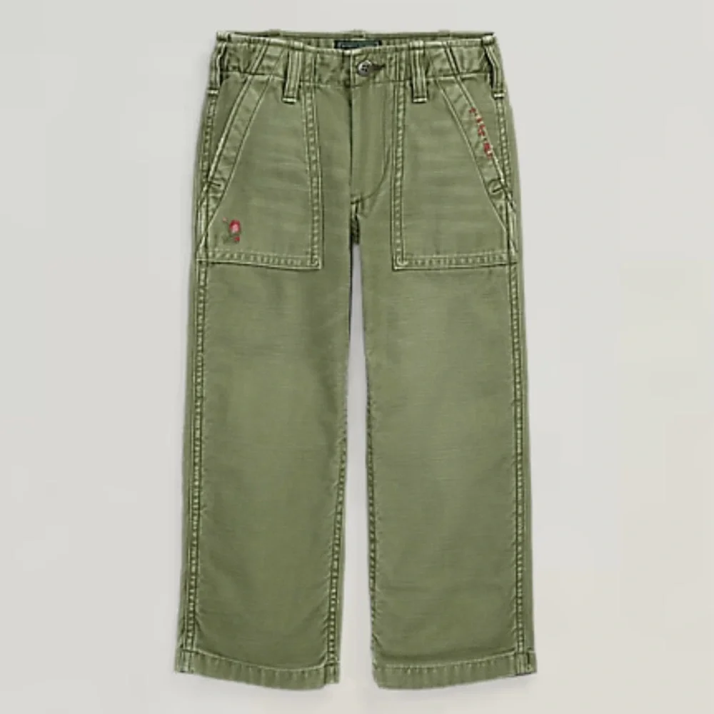 Ralph Lauren Girls Embroidered Cotton Satin Carpenter Pant - Size 3